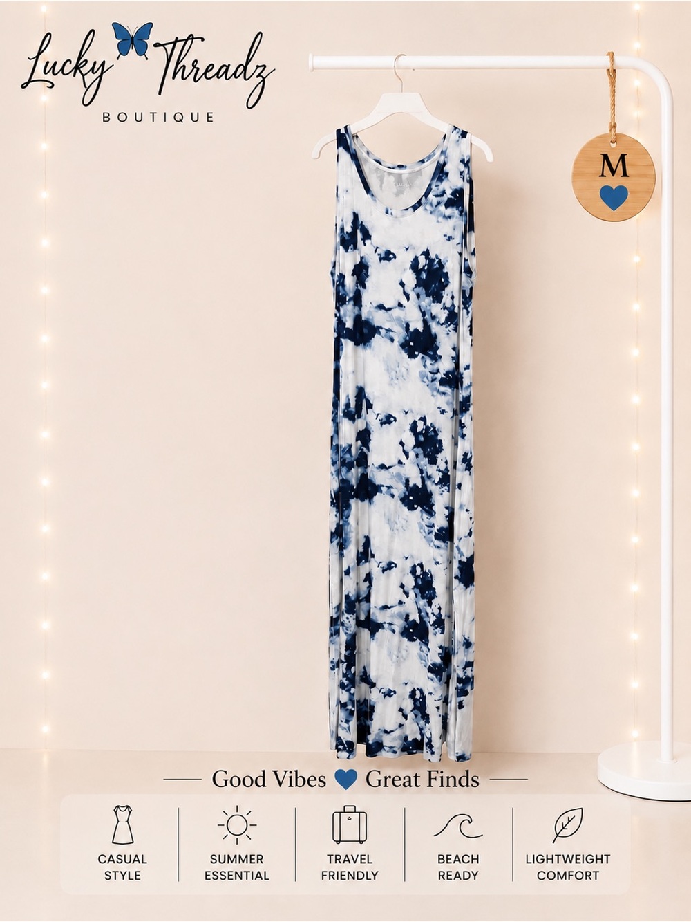 Soho New York & Company Blue Tie Dye Maxi Dress M